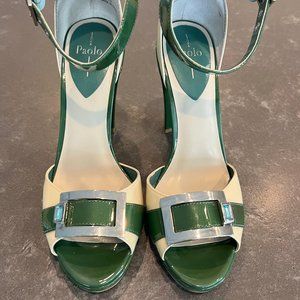 Paolo Patent Leather (Cream and Shimmery Green), Size 6, 4" Heels
